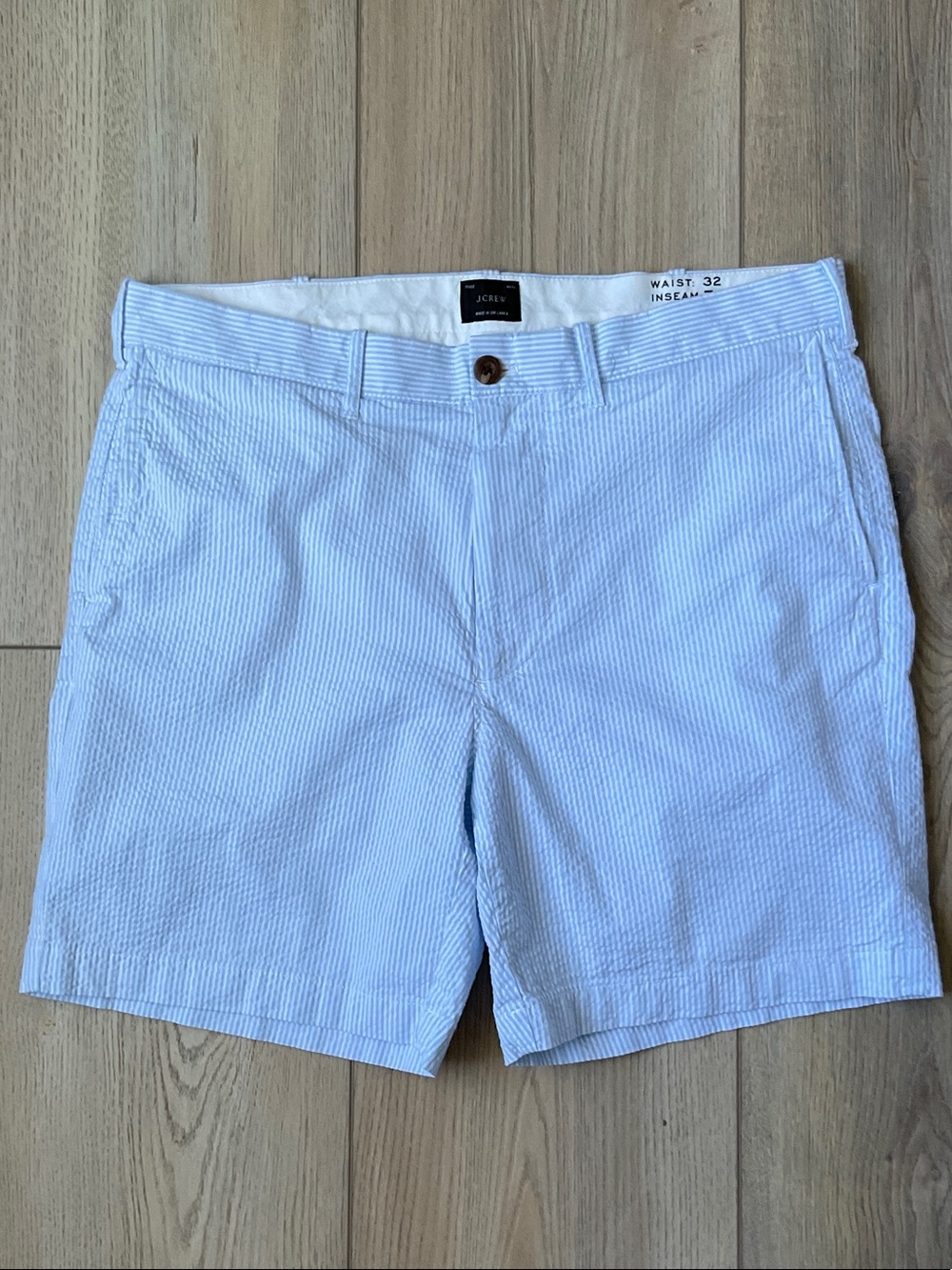 J. Crew 7” Stretch Seersucker Shorts Size 32 (Actually 33) Preppy Coastal Casual - Picture 2 of 9